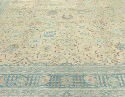 Authentic Persian Tabriz Beige Green Handmade Wool Rug