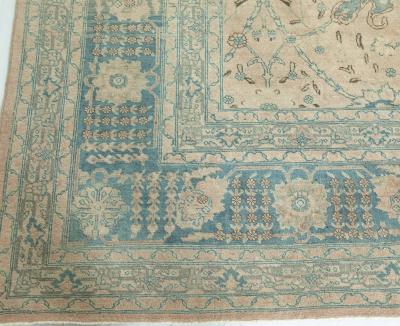 Authentic Persian Tabriz Beige Green Handmade Wool Rug