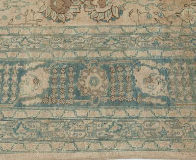 Authentic Persian Tabriz Beige Green Handmade Wool Rug