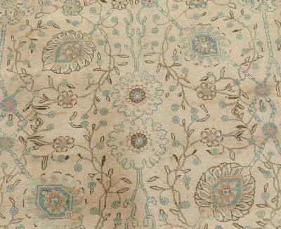 Authentic Persian Tabriz Beige Green Handmade Wool Rug