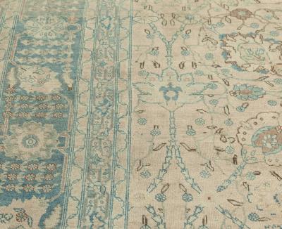 Authentic Persian Tabriz Beige Green Handmade Wool Rug