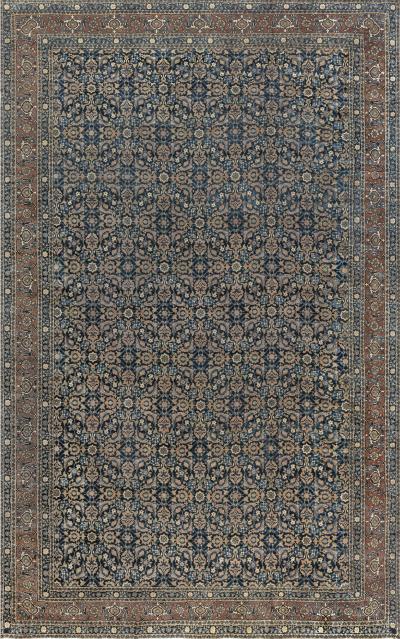 Authentic Persian Tabriz Botanic Blue Handmade Wool Rug