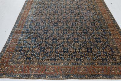 Authentic Persian Tabriz Botanic Blue Handmade Wool Rug