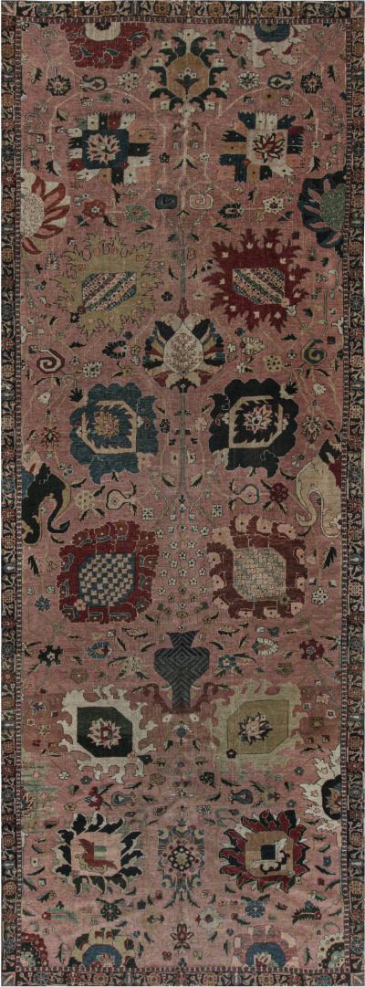 Authentic Persian Tabriz Botanic Pink Red Hand Knotted Wool Carpet