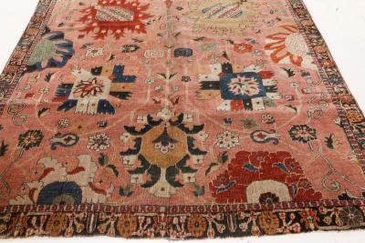 Authentic Persian Tabriz Botanic Pink Red Hand Knotted Wool Carpet
