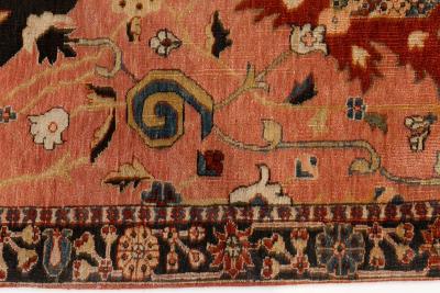 Authentic Persian Tabriz Botanic Pink Red Hand Knotted Wool Carpet