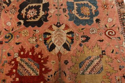 Authentic Persian Tabriz Botanic Pink Red Hand Knotted Wool Carpet