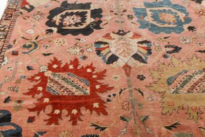 Authentic Persian Tabriz Botanic Pink Red Hand Knotted Wool Carpet