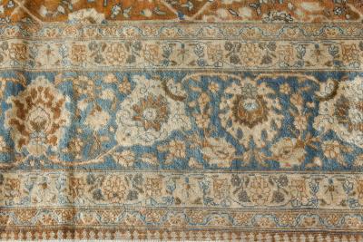 Authentic Persian Tabriz Brown Blue Handmade Wool Carpet
