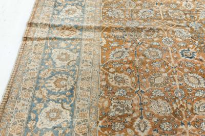 Authentic Persian Tabriz Brown Blue Handmade Wool Carpet
