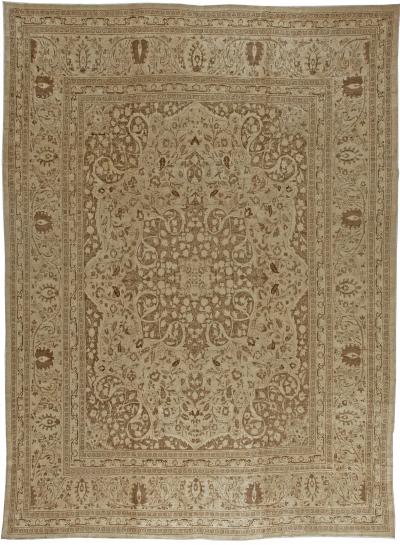 Authentic Persian Tabriz Brown Handmade Wool Rug