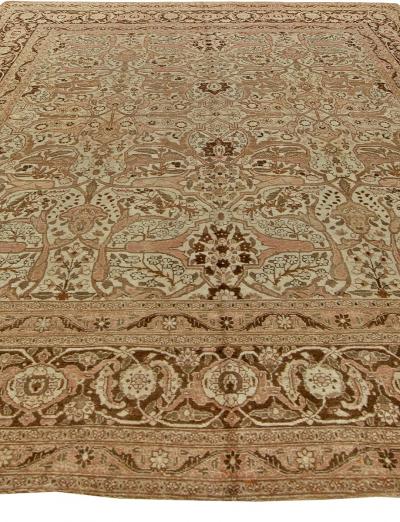 Authentic Persian Tabriz Brown Handmade Wool Rug