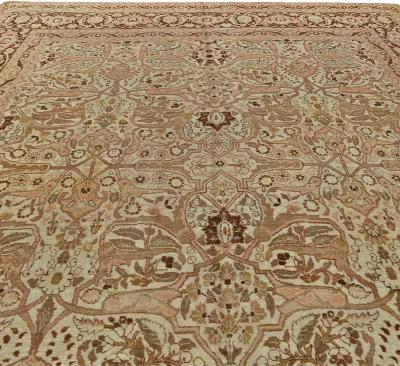 Authentic Persian Tabriz Brown Handmade Wool Rug