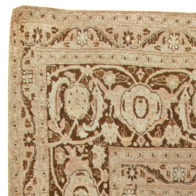 Authentic Persian Tabriz Brown Handmade Wool Rug