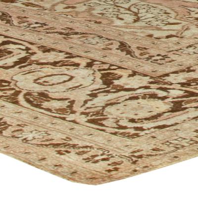 Authentic Persian Tabriz Brown Handmade Wool Rug