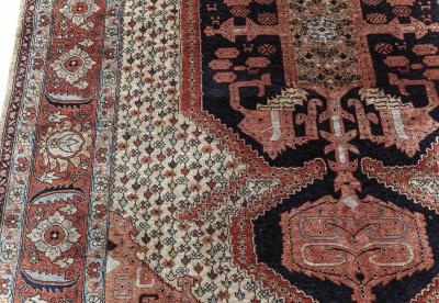 Authentic Persian Tabriz Handmade Silk Rug in Beige Blue and Red
