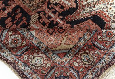 Authentic Persian Tabriz Handmade Silk Rug in Beige Blue and Red