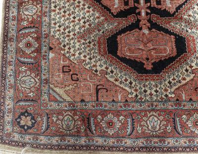 Authentic Persian Tabriz Handmade Silk Rug in Beige Blue and Red