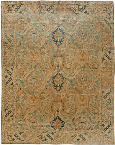 Authentic Persian Tabriz Handmade Wool Carpet in Blue and Beige Shades