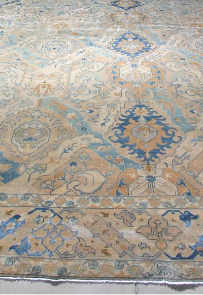 Authentic Persian Tabriz Handmade Wool Carpet in Blue and Beige Shades