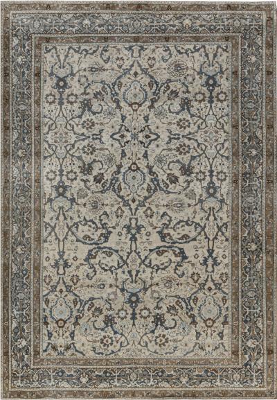 Authentic Persian Tabriz Rug in Beige Blue Brown and Gray