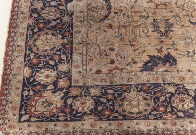 Authentic Persian Tabriz Silk Rug in Blue Brown Green Orange Pink Purple