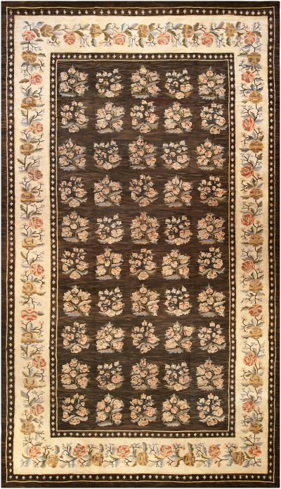 Authentic Russian Bessarabian Botanic Brown Handmade Wool Rug