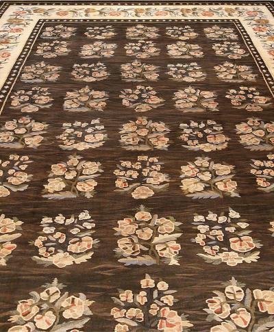 Authentic Russian Bessarabian Botanic Brown Handmade Wool Rug