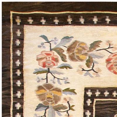 Authentic Russian Bessarabian Botanic Brown Handmade Wool Rug