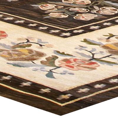 Authentic Russian Bessarabian Botanic Brown Handmade Wool Rug