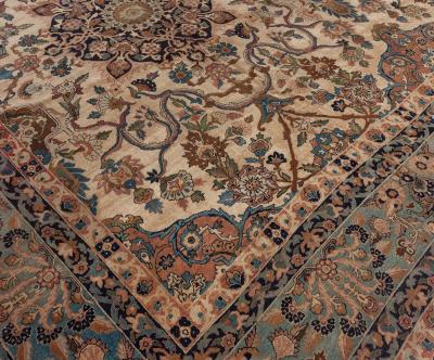 Authentic Vintage Persian Kirman Floral Handmade Wool Rug