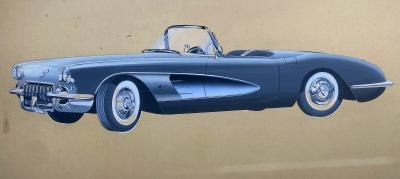 Automotive Illustrator Chevrolet Corvette Convertible 1958 Factory Illustration