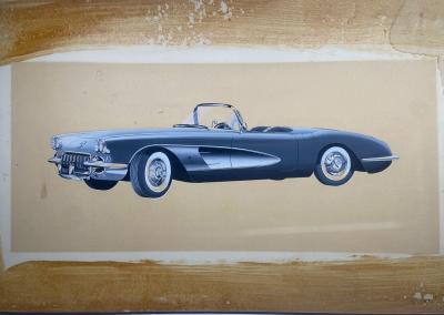 Automotive Illustrator Chevrolet Corvette Convertible 1958 Factory Illustration