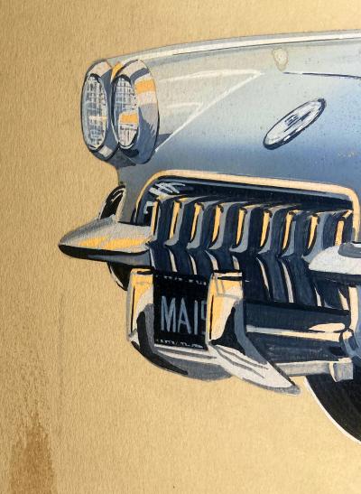 Automotive Illustrator Chevrolet Corvette Convertible 1958 Factory Illustration