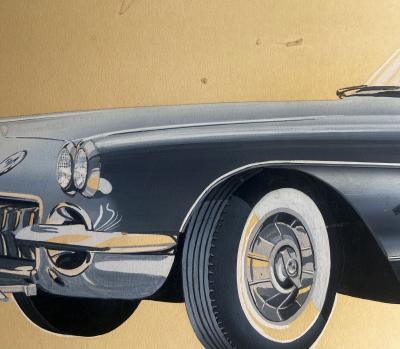 Automotive Illustrator Chevrolet Corvette Convertible 1958 Factory Illustration