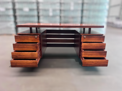 Ava Brazilian Modern Desk with Eight Drawers in Hardwood by Ava 1960s Brazil