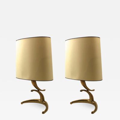 Awesome pair of gold bronze banana shaped table lamps