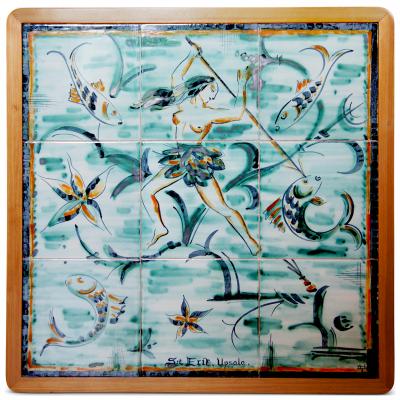 Axel Einar Hjorth W rmd Table in Pine by Axel Einar Hjorth with Tile Top by Anna Lia Thomson