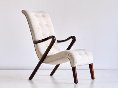 Axel Larsson Axel Larsson Armchair in Boucl and Mahogany Sweden 1940s