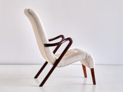 Axel Larsson Axel Larsson Armchair in Boucl and Mahogany Sweden 1940s