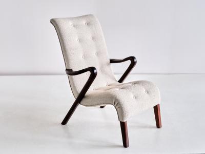 Axel Larsson Axel Larsson Armchair in Boucl and Mahogany Sweden 1940s