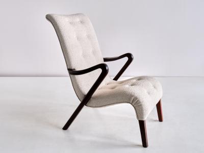 Axel Larsson Axel Larsson Armchair in Boucl and Mahogany Sweden 1940s