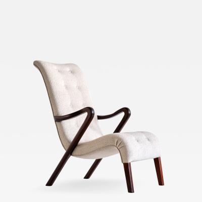 Axel Larsson Axel Larsson Armchair in Boucl and Mahogany Sweden 1940s