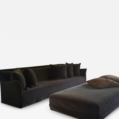 Axel Vervoordt Long Brown Velvet Sofa Ottoman