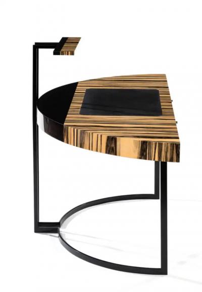 Aymeric Lefort 21st Century Desk Wight Ebony and Black Leather with Metal Leg by Aymeric Lefort