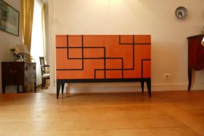 Aymeric Lefort Buffet Filets in Hermes Orange Feu Black Marquetery by Aymeric Lefort