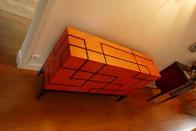 Aymeric Lefort Buffet Filets in Hermes Orange Feu Black Marquetery by Aymeric Lefort