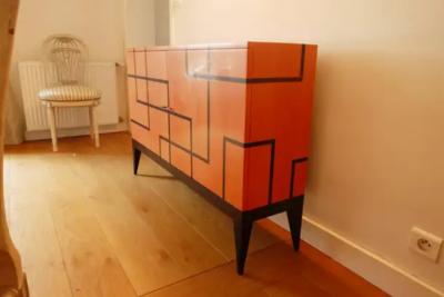 Aymeric Lefort Buffet Filets in Hermes Orange Feu Black Marquetery by Aymeric Lefort