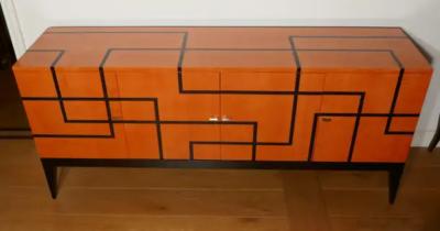 Aymeric Lefort Buffet Filets in Hermes Orange and Black Sycamore Marquetery by Aymeric Lefort