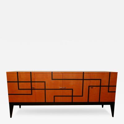 Aymeric Lefort Buffet Filets in Hermes Orange and Black Sycamore Marquetery by Aymeric Lefort
